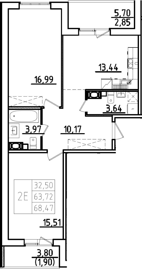 2-комнатная квартира 73.22 м², 3/9 эт., ЖК «IQ Гатчина 3»